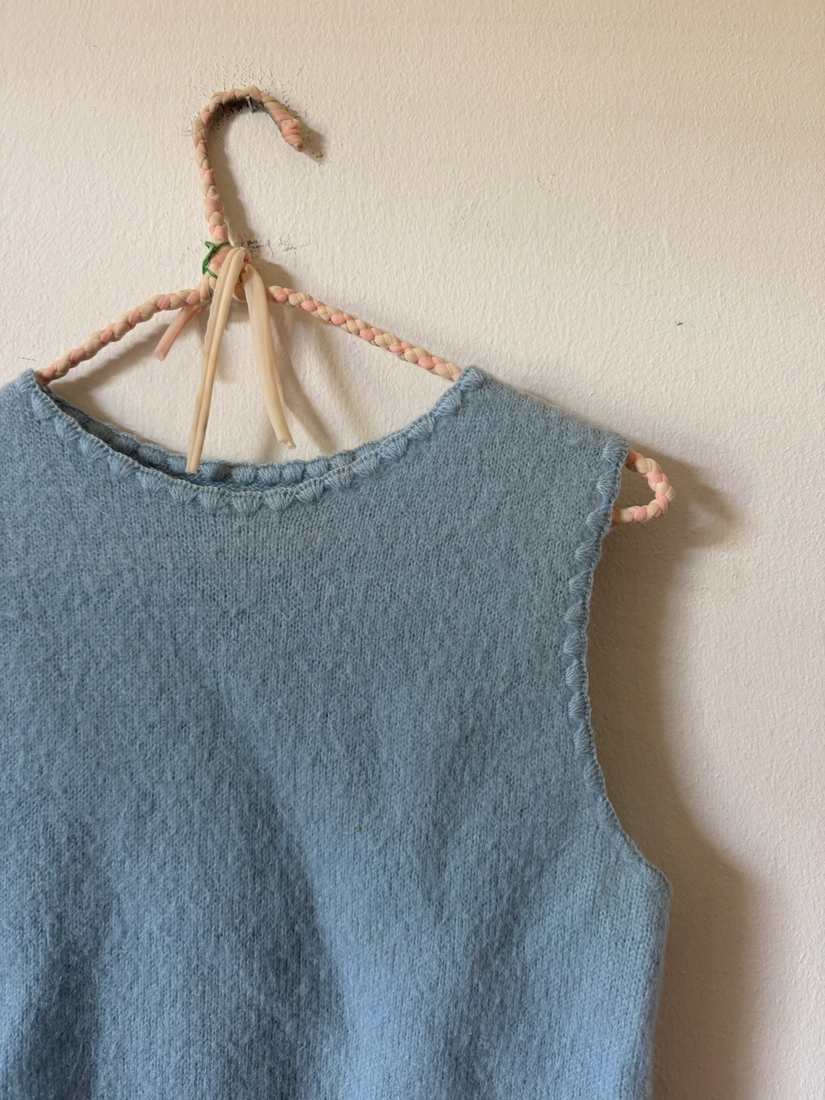 Vintage 60s 70s Baby Blue Mohair Wool Blend Sleeveless Top Size S/M Shagora