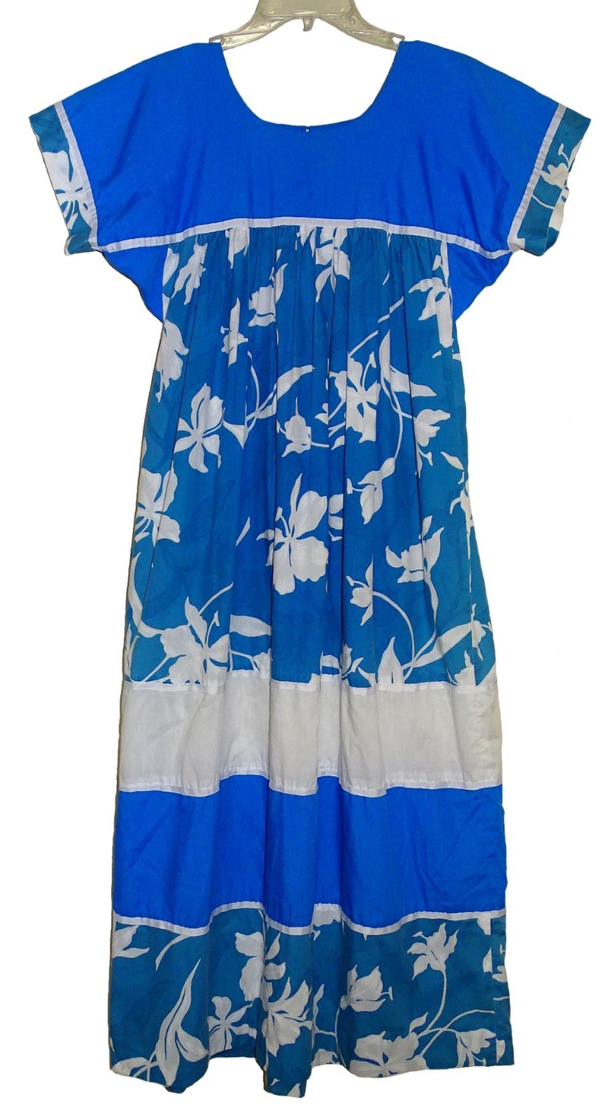 Vintage 1970’s HILDA HAWAII Long Muumuu Turquoise/White See Measurements USA
