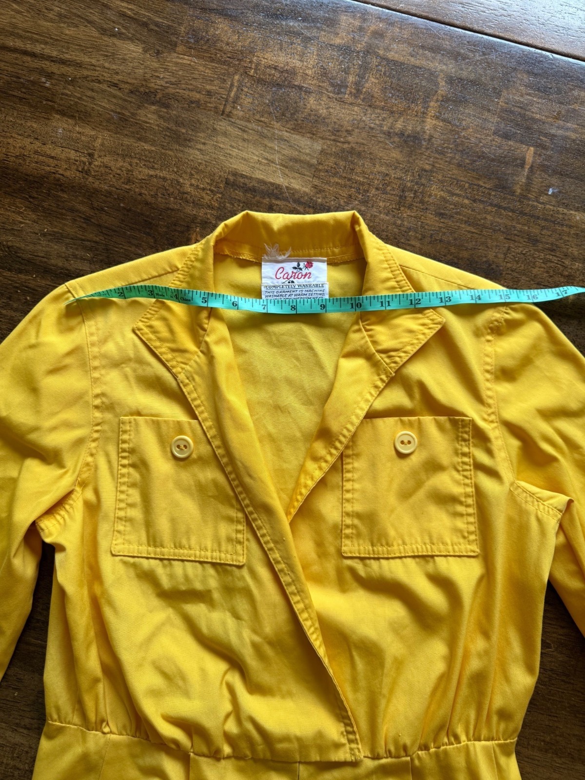 Vintage Caron Retro 70’s Yellow Midi Length Long Sleeve Shirt Dress Size Small