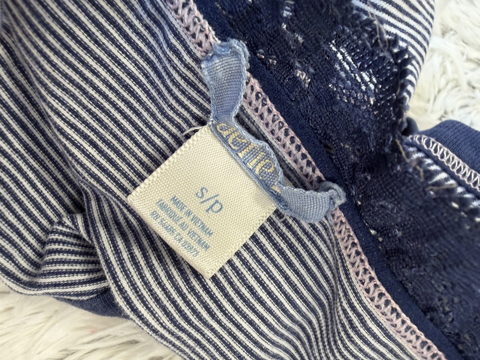 Vintage Y2K Aerie Sm Cotton Blue Striped Hipster Bikini Panties Lace Trim bow