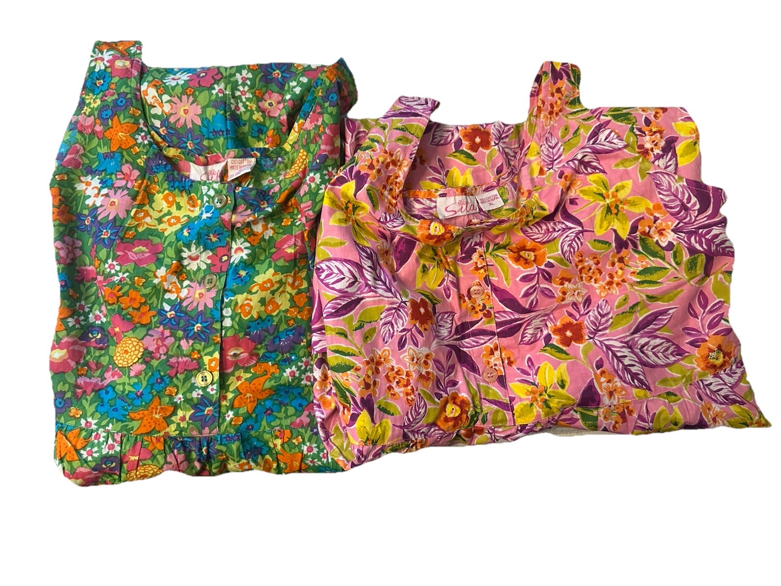 Vintage Floral Cotton 2 Dress Lot Made In Nepal Boho Cottagecore XL