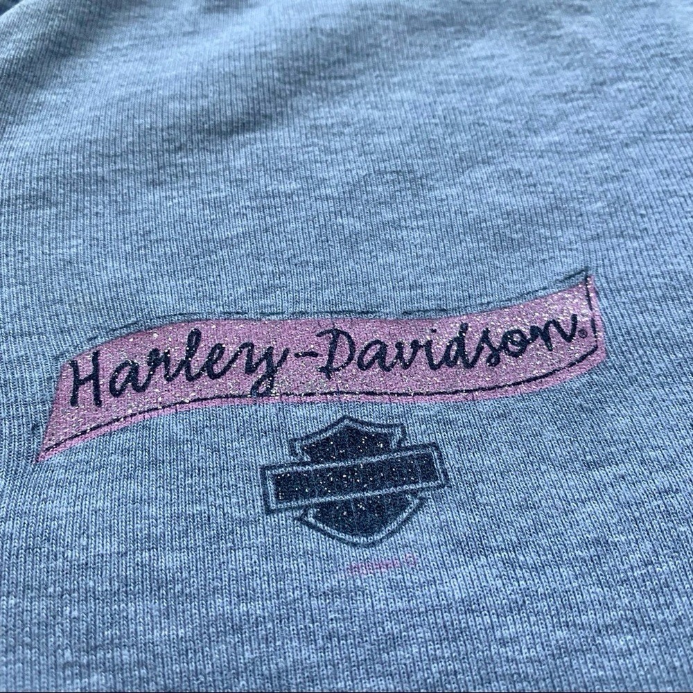 Vintage 00s Harley Davidson Holoubek hooded half sleeve tshirt gray w pink trim