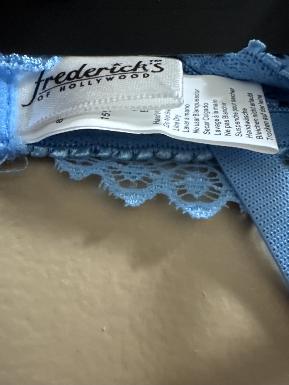 Fredericks of Hollywood Blue Shiny Lace Embroidery Nylon Garter P/S NOS 26” W