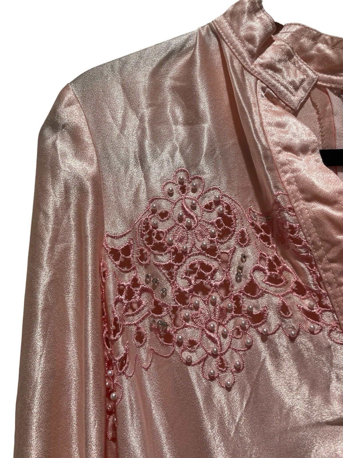 Vintage Pat Sandler 1970s Baby Pink Beaded Cut Out Accent Long Sleeve Dress M?