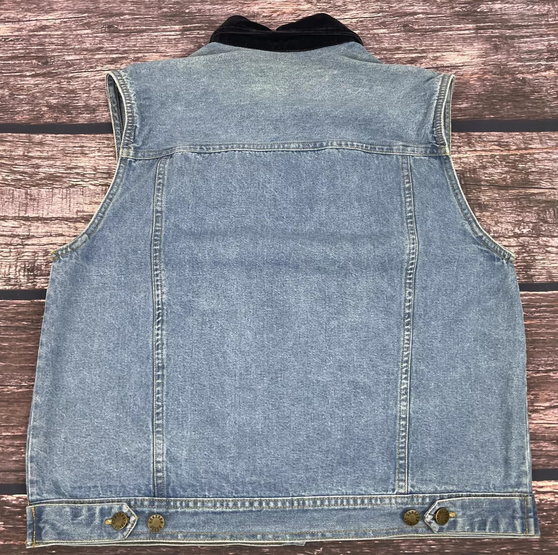 VTG Generra Cotton Denim Velour Collar Sleeveless Jean Vest Womens Sz M EUC