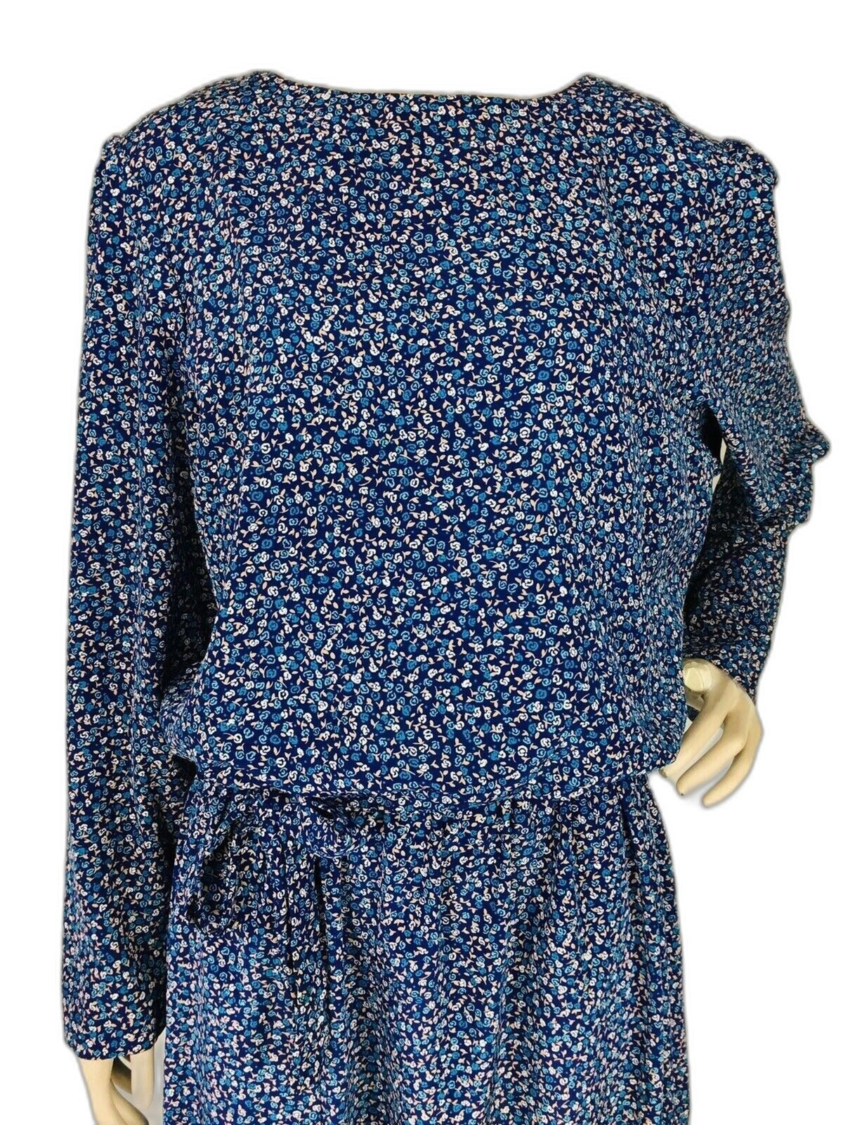 Vintage 70s Jordan Ari Blue Floral Modest Belted Paneled Prairie Maxi Dress XL