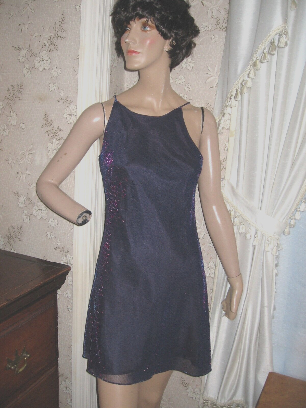 VINTAGE FORMULA X GLAMOROUS NAVY BLUE – METALLIC PINK LINED MINI DRESS – 7-8