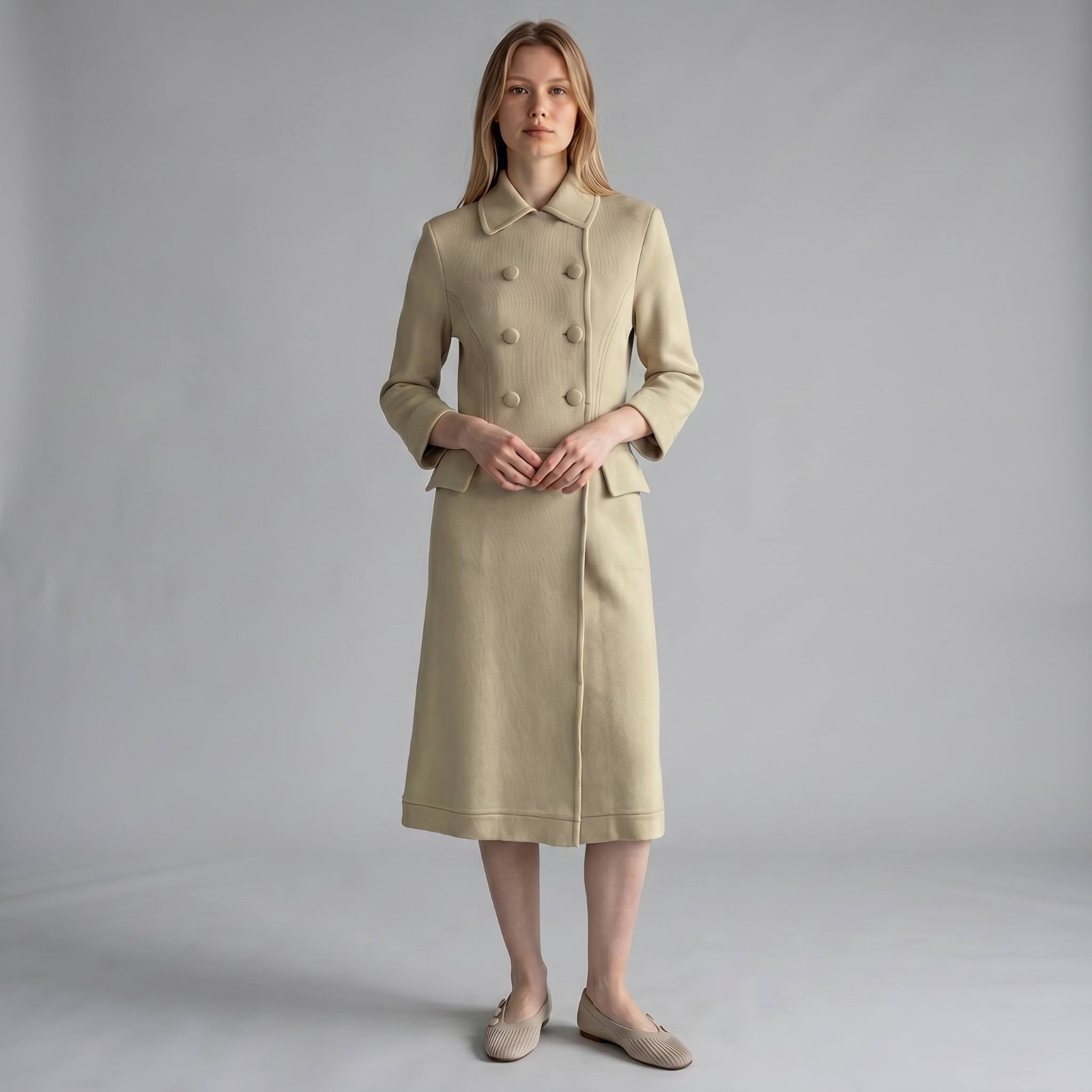 Vintage Gino Paoli Wool Coat Italy Double Breasted Knit Tailored Midi
