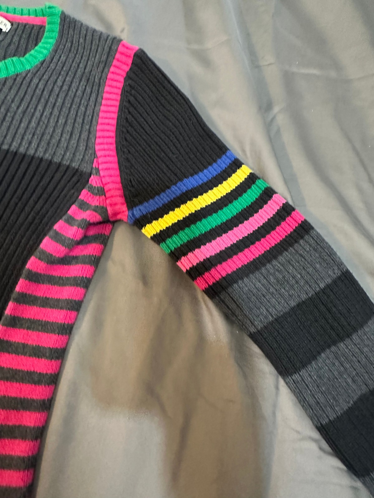 RARE Tommy Hilfiger Womens Sweater L JAPAN Y2K Rainbow Stripe Ribbed Knit Cotton