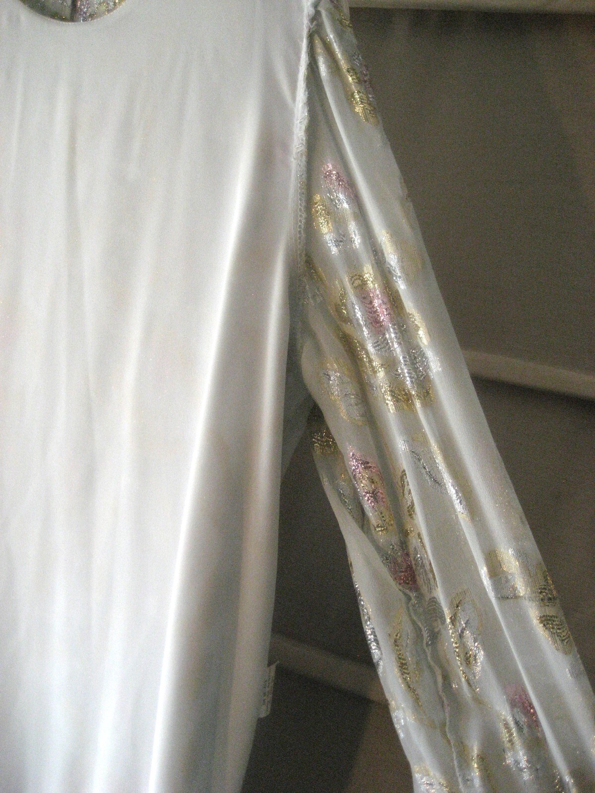 Vintage 1980s Petra Dress Light Grey w/ Silver, Gold, Pink Metallic Threads