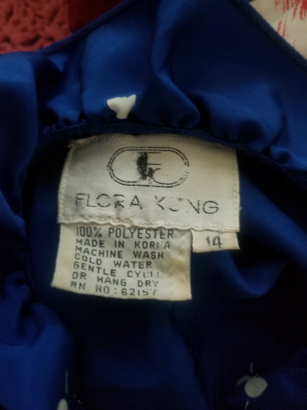 FLORA KUNG Designer 80s vintage royal blue/ white floral printed dress Size 14