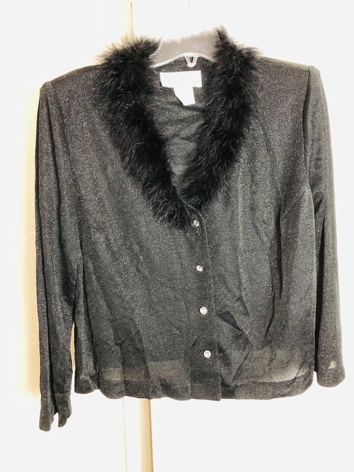 Vintage Jessica Howard Woman Dress W/Sweater Feather Trimmed, Crystal Buttons