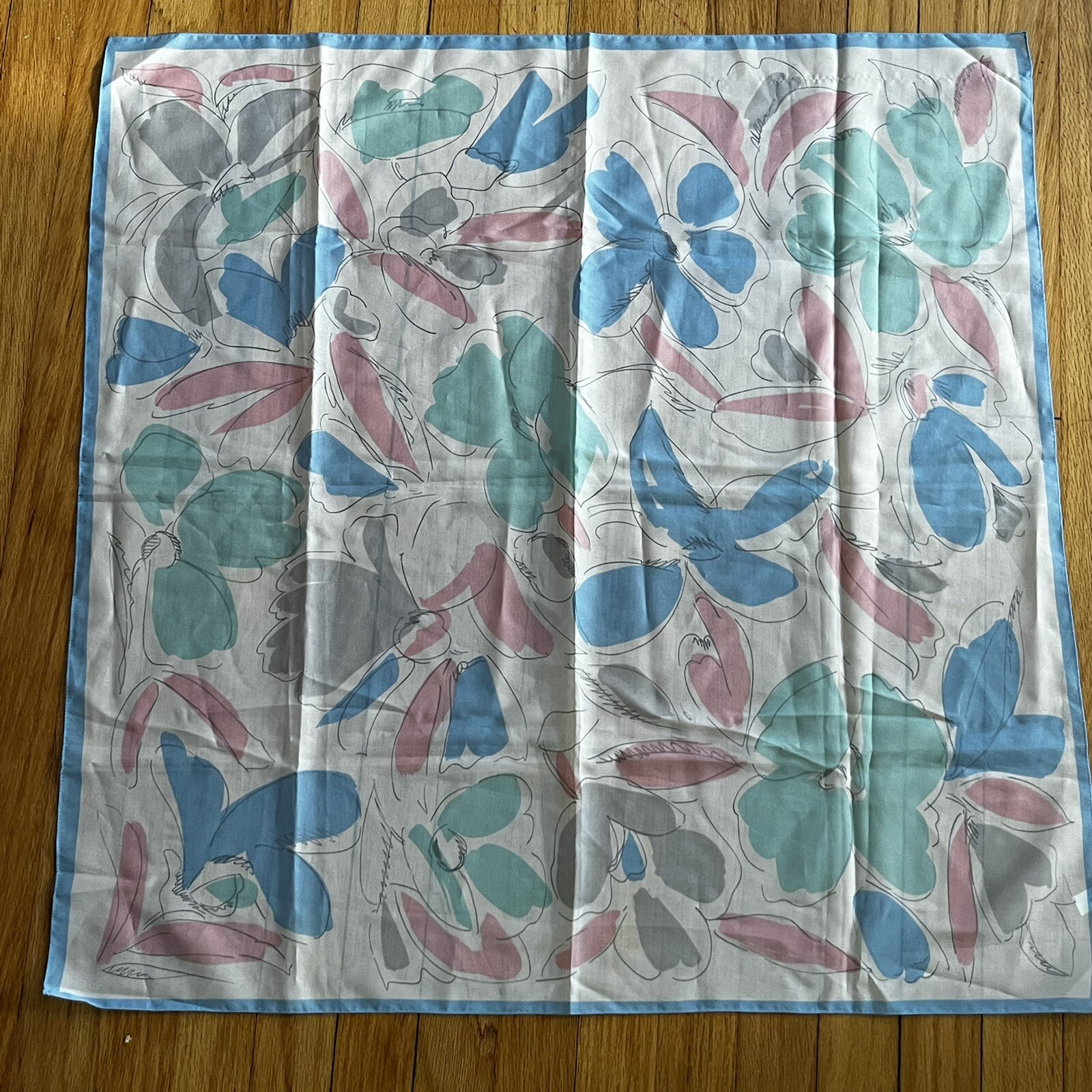 VTG Pastel Abstract Floral Scarf 1980s Pink Green Blue Italy 30” Polyester