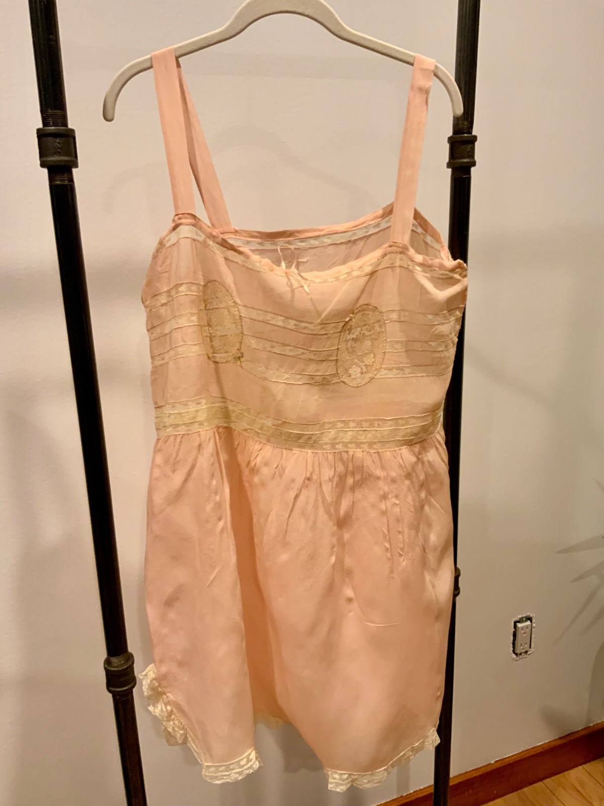 Circa 1912–1918 Blush Pink Silk Chiffon Teddy with Antique Lace – Edwardian Silk