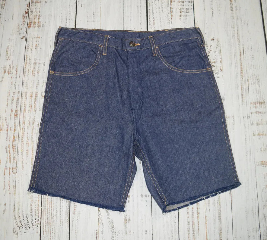 VTG 50s 60s SANFORIZED DENIM CUT OFF Jean Shorts 34″ Waist HONG KONG PIN UP RAW