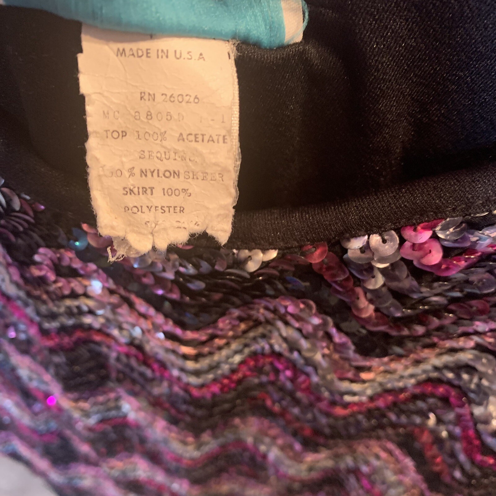 Vintage Sequin Dress Long Black Knit Pink Chevron Purple Kelli Kaye Large