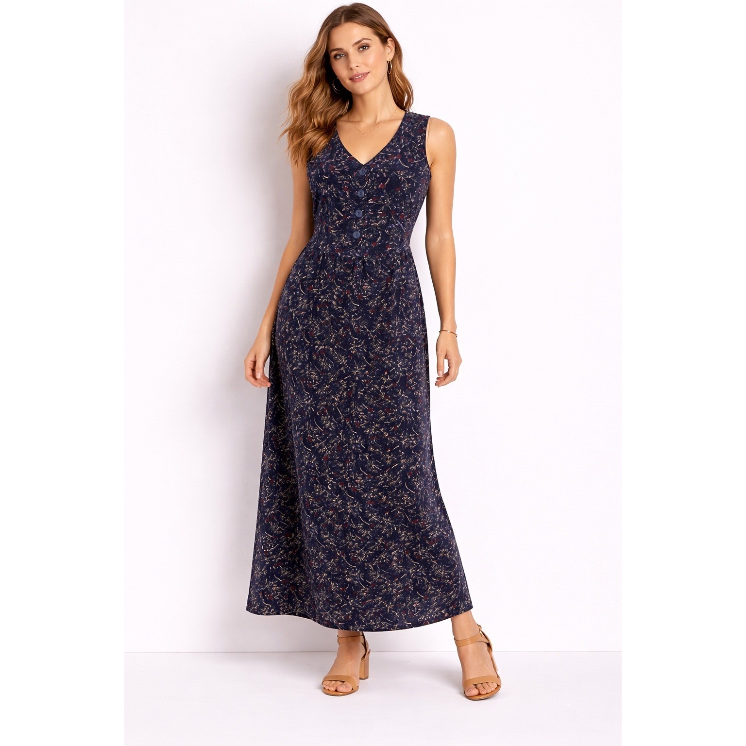 Bobbie Brooks 90s Y2K Vintage Navy Blue Floral Corduroy Dress Sleeveless Small