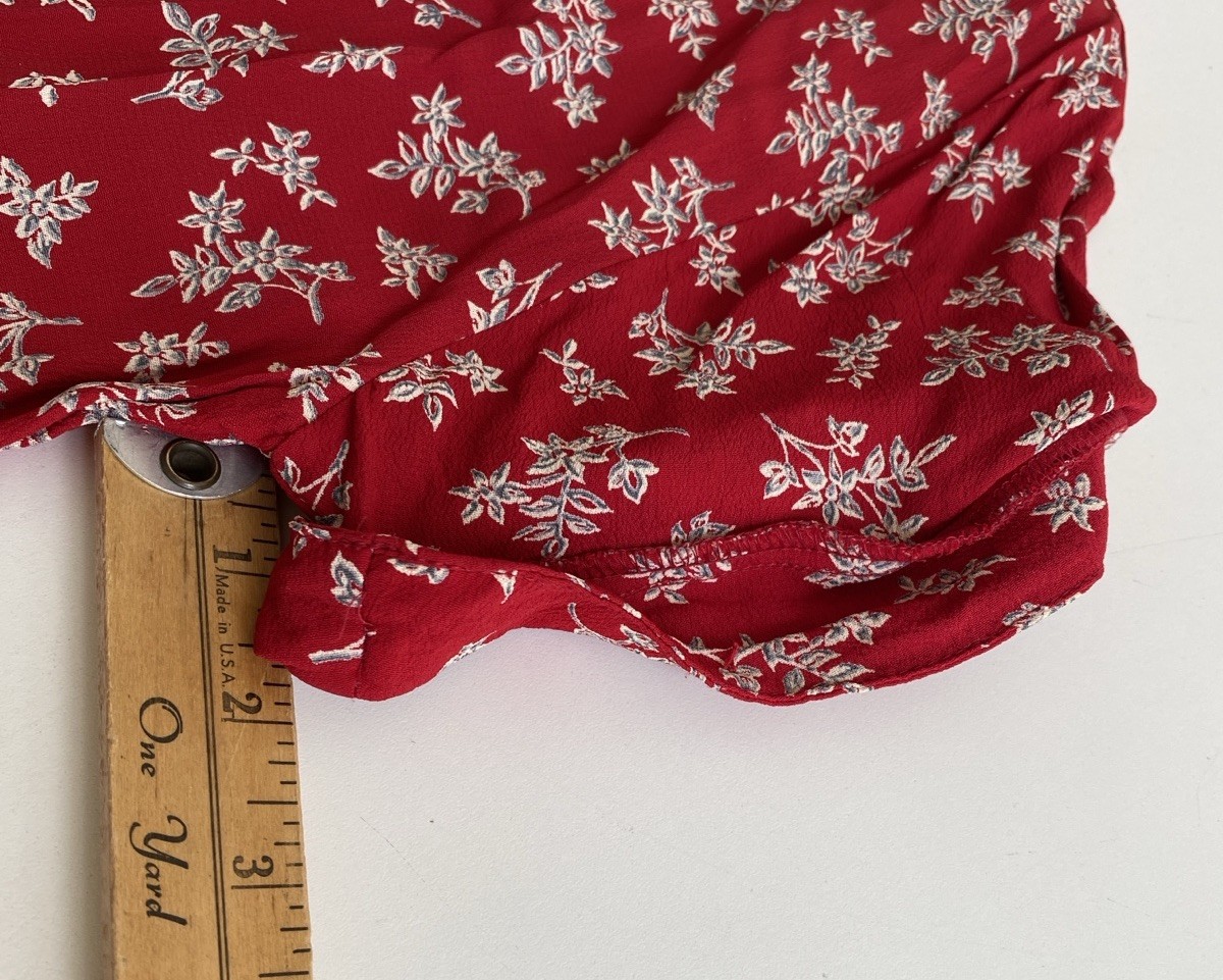 Vintage 90s Autumn Moon S M Rayon Belted Dress Pockets Red Floral USA Retro 50s