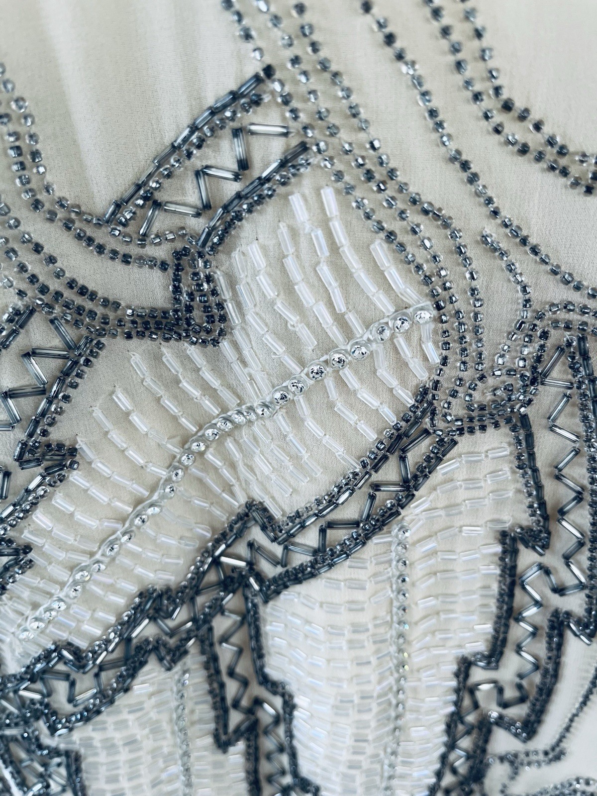 Vintage Fabrice Simon 1980s Beaded Handmade Silk Dress w/ Leaf Motif Over Skirt
