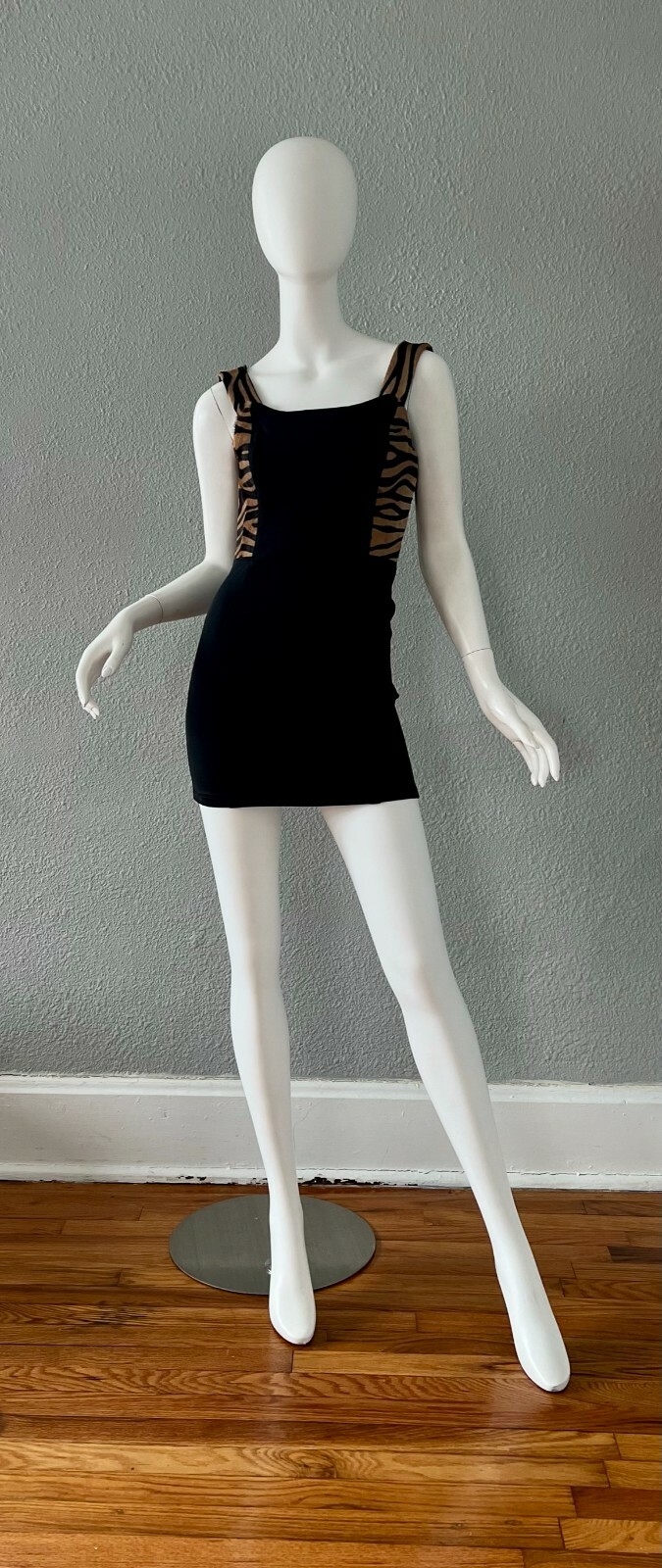 Vintage 90s JOHN MURROUGH Bodycon Animal Print Fur Mini Dress XS/S