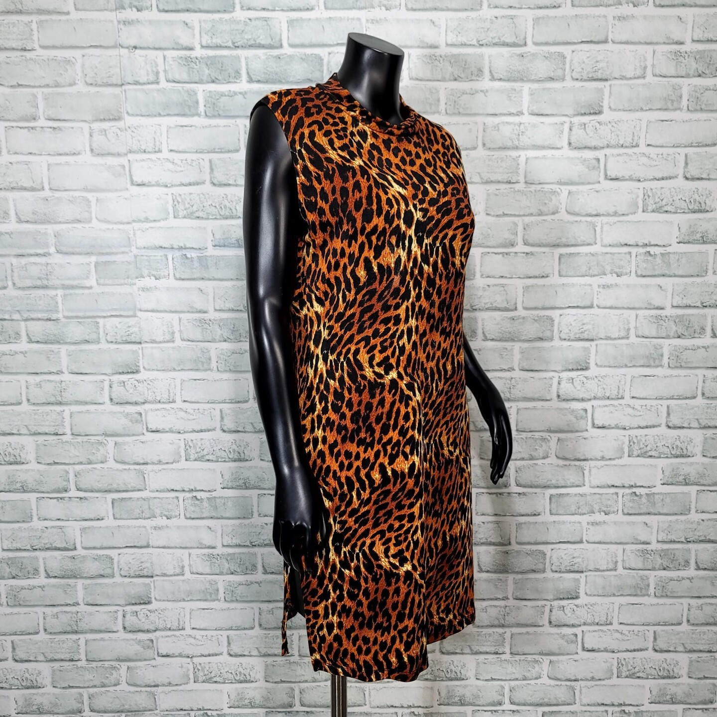 Vintage 90s Carol USA Womens M Leopard Slinky Stretchy Mack Neck Sleeveless