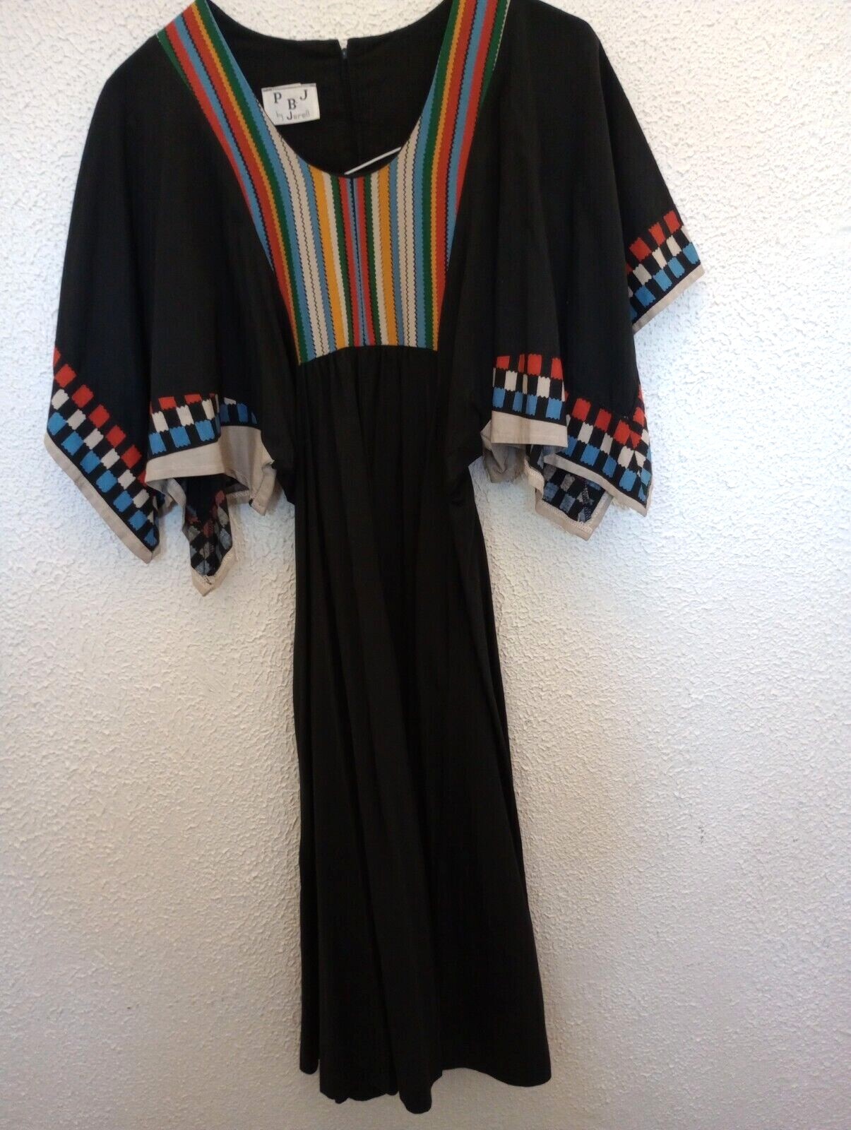 Vintage Retro 60s 70s Batwing Sleeve Sundress XS PBJ By Jerell Black Empire 25in