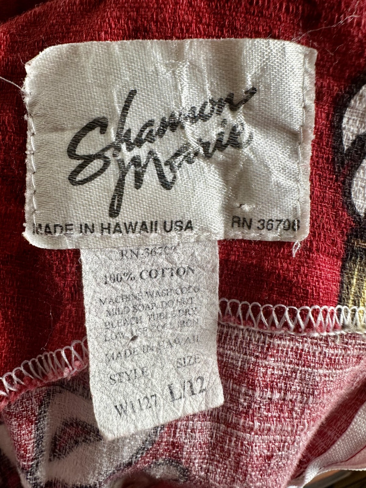Vintage 1990s Ladies SHANNON MARIE Red Surfboard Hawaiian Cotton Barkcloth Dress
