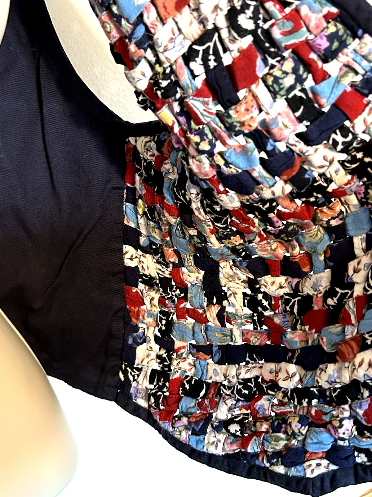 Vintage 90s Paul Harris Design Red White Blue Basketweave Vest Size L Boho Top