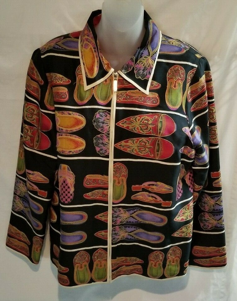 Victor Costa S Silk Jacket Occasion Lined Small Embroidered Slippers Colorful