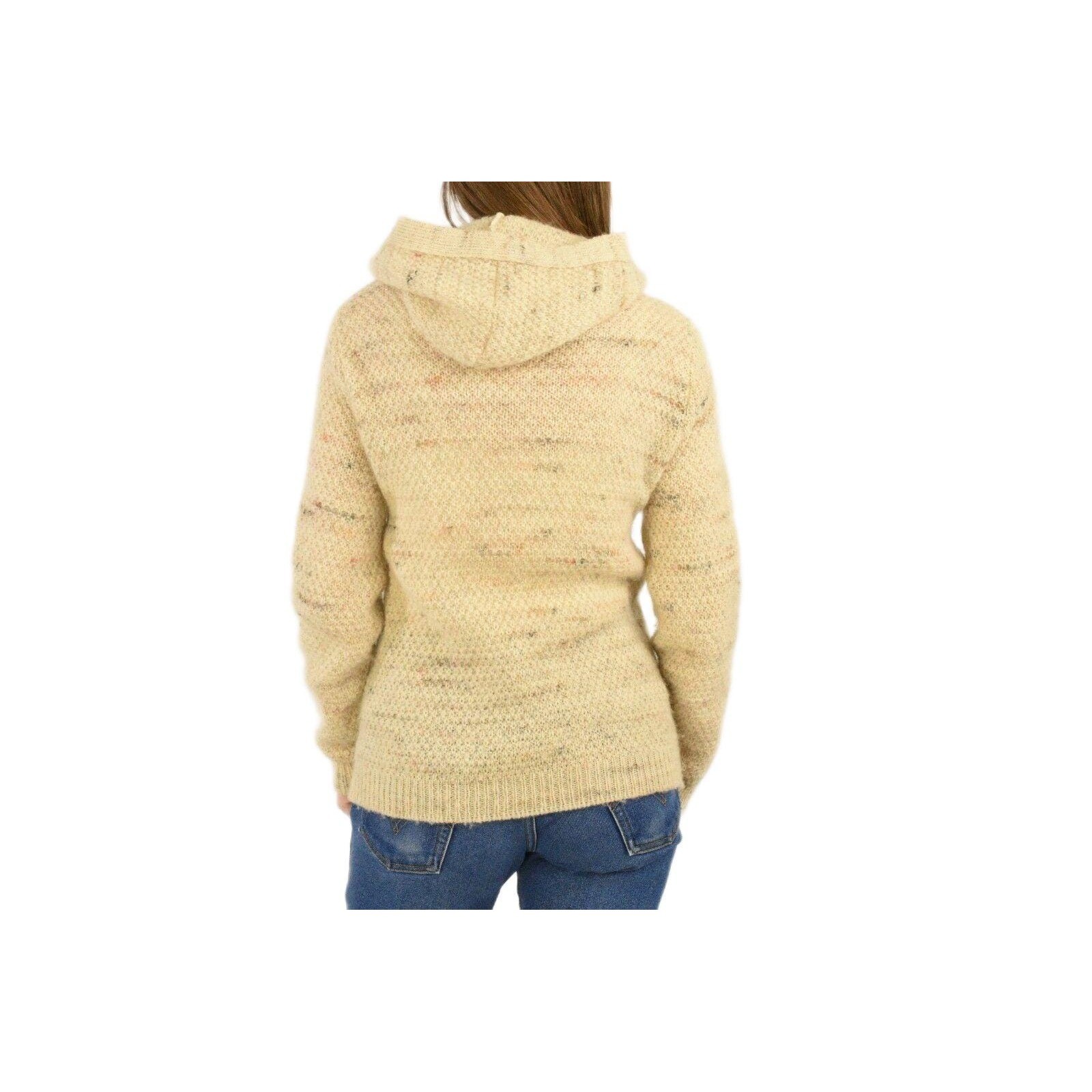 70s Vintage Oatmeal Beige Wool Hoodie Zip Front Sweater M/L Unisex Women Mens