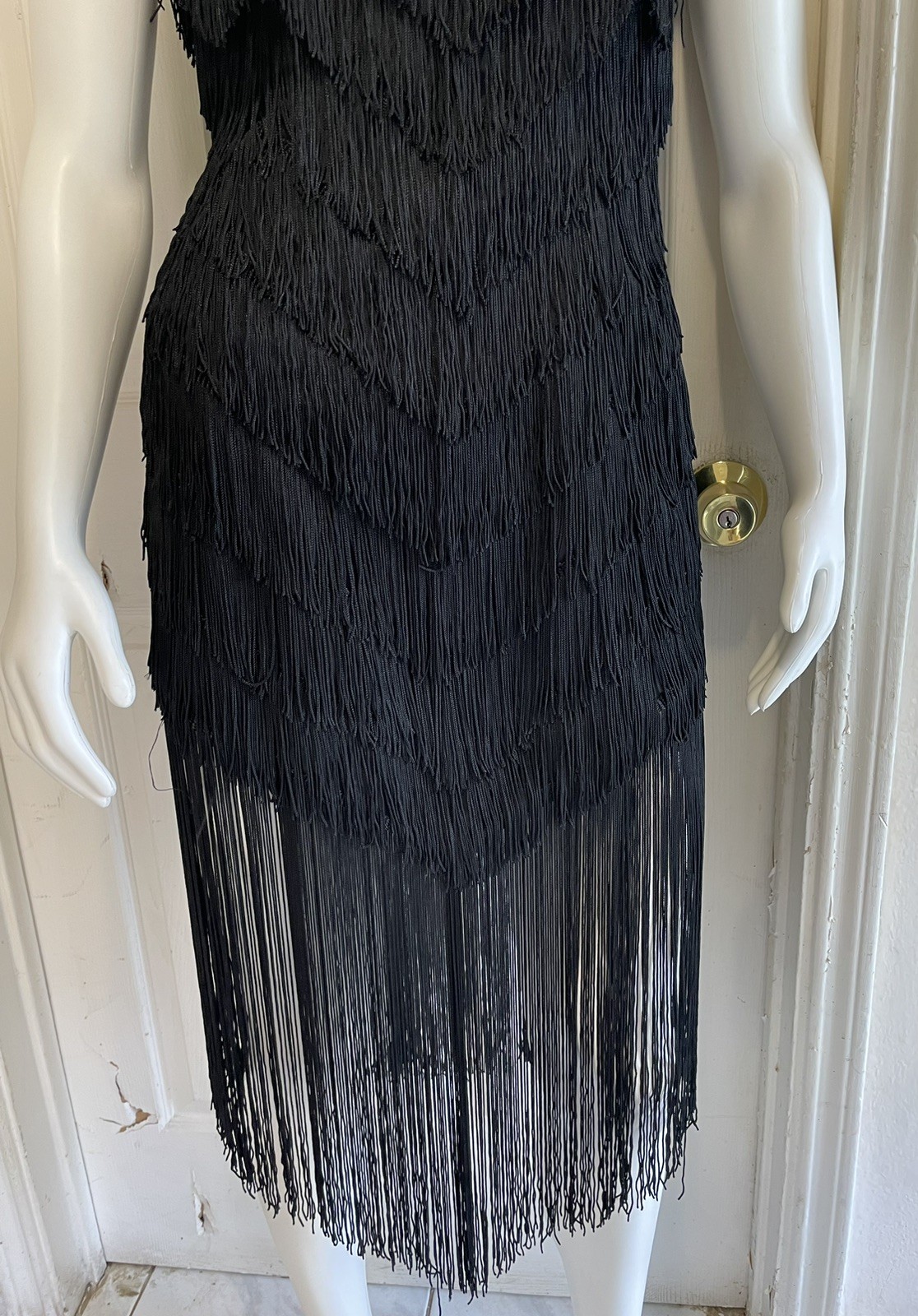 Vintage 80s TD4 by Electra Fringed Flapper Black Classic Dress Size 3/4 8
