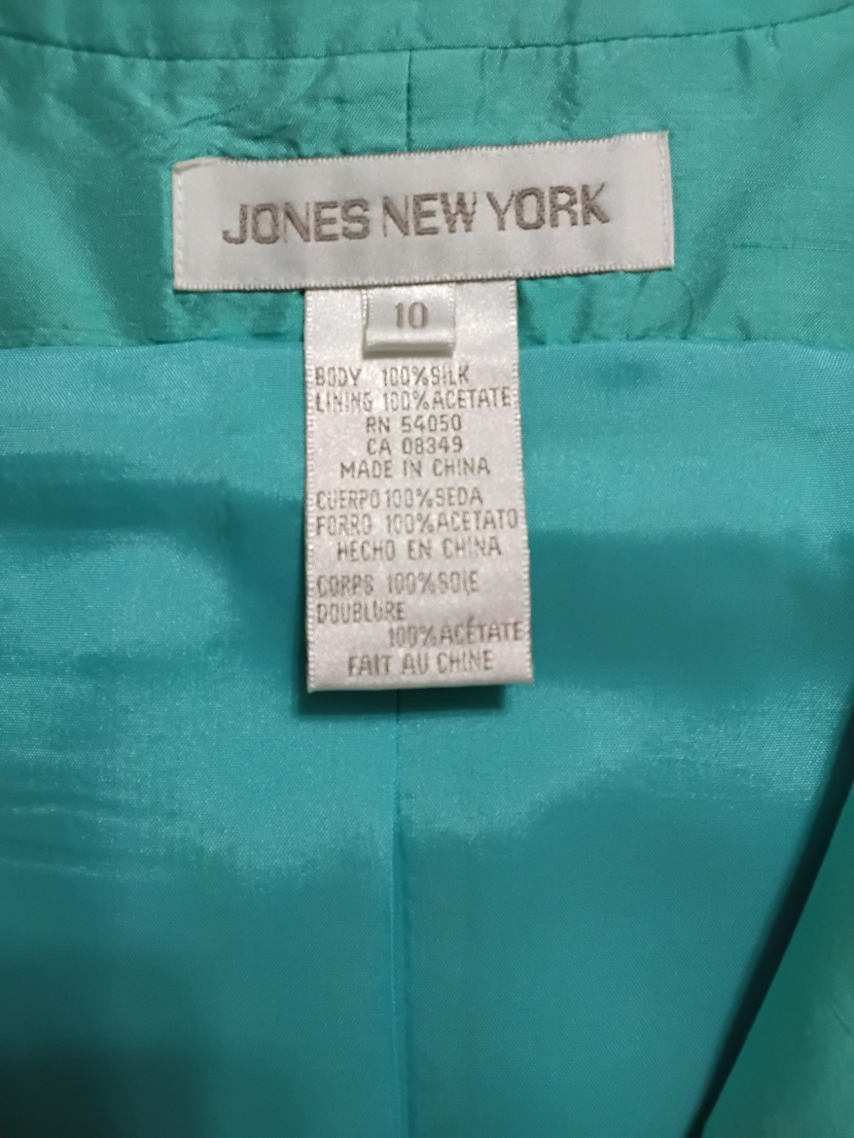 Vintage Jones New York Silk Pantsuit Sleeveless Top Turquoise Aqua Blue Sz 10