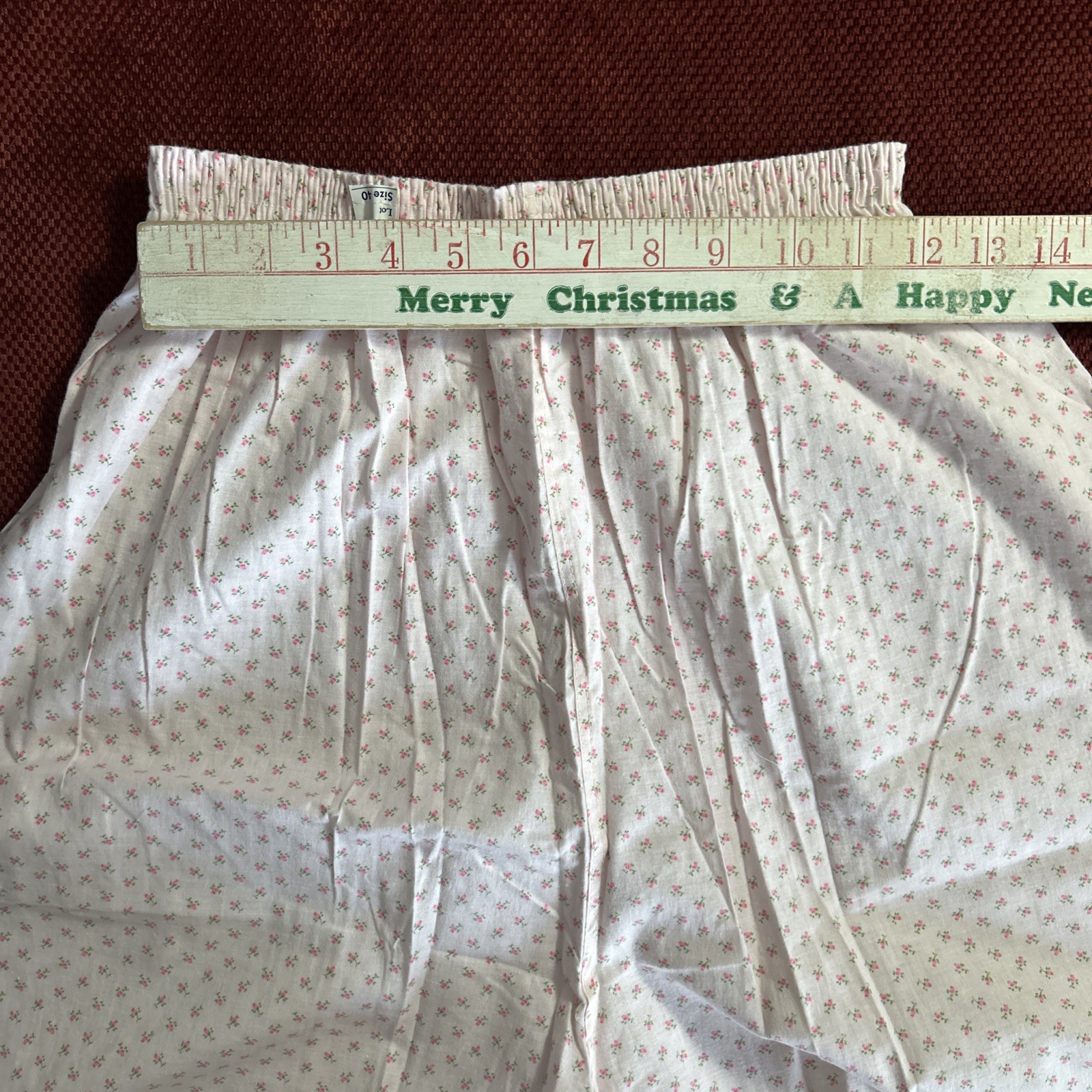 Vintage Ideal Lady Full Length Cotton Pajamas Size 40/L Pink Flowers Green Trim