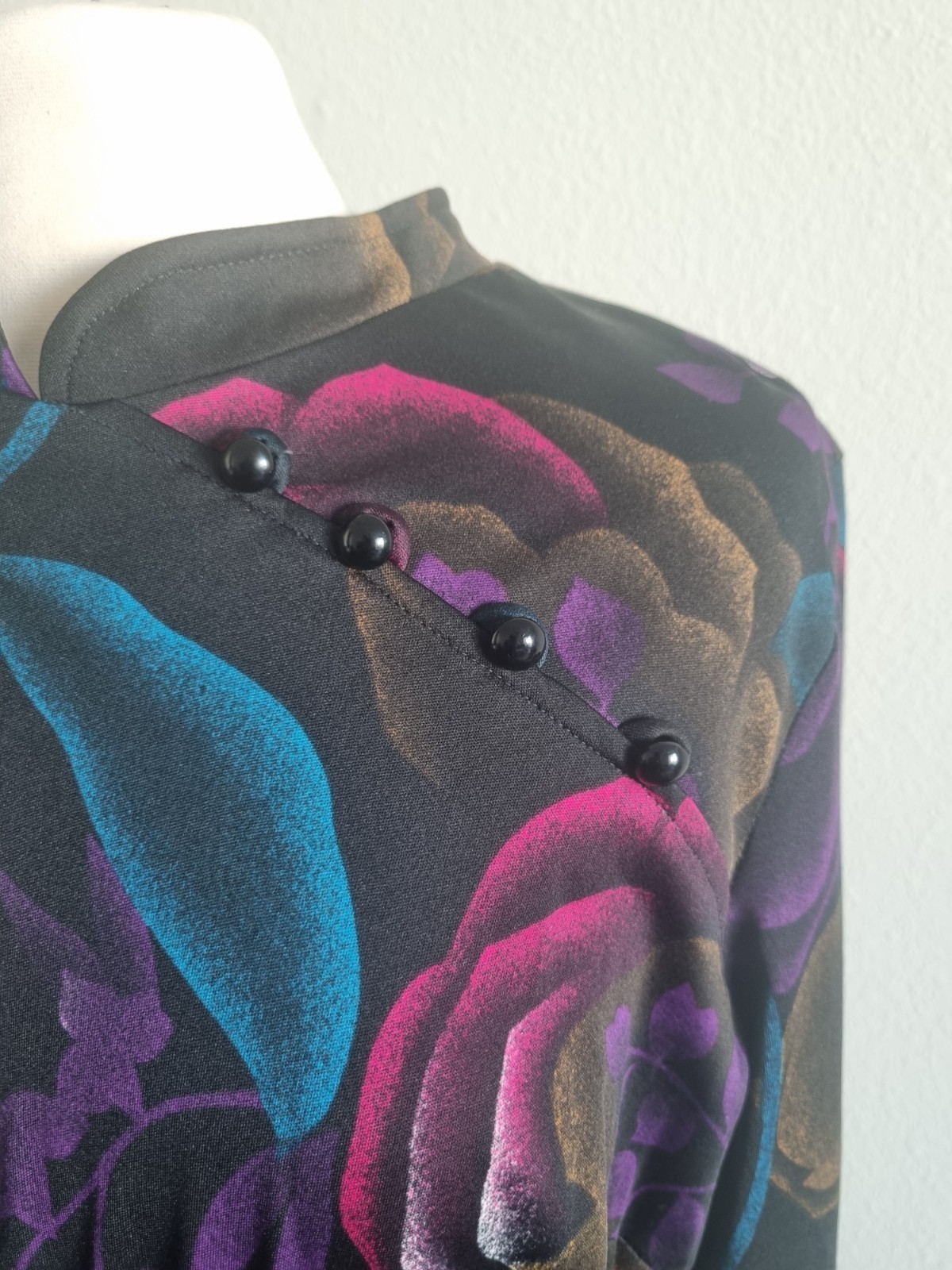 Black Vintage Mynette Dress With Pleated Skirt Mandarin Collar