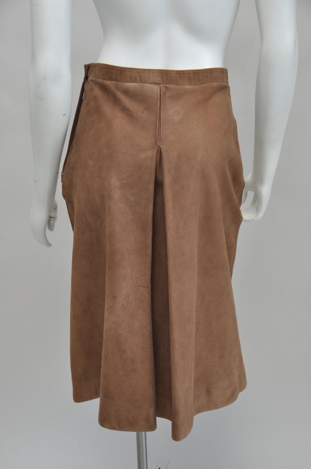 Vintage 1960s Soft Chocolate Brown Suede Leather Skirt Boho Luxe Pockets S