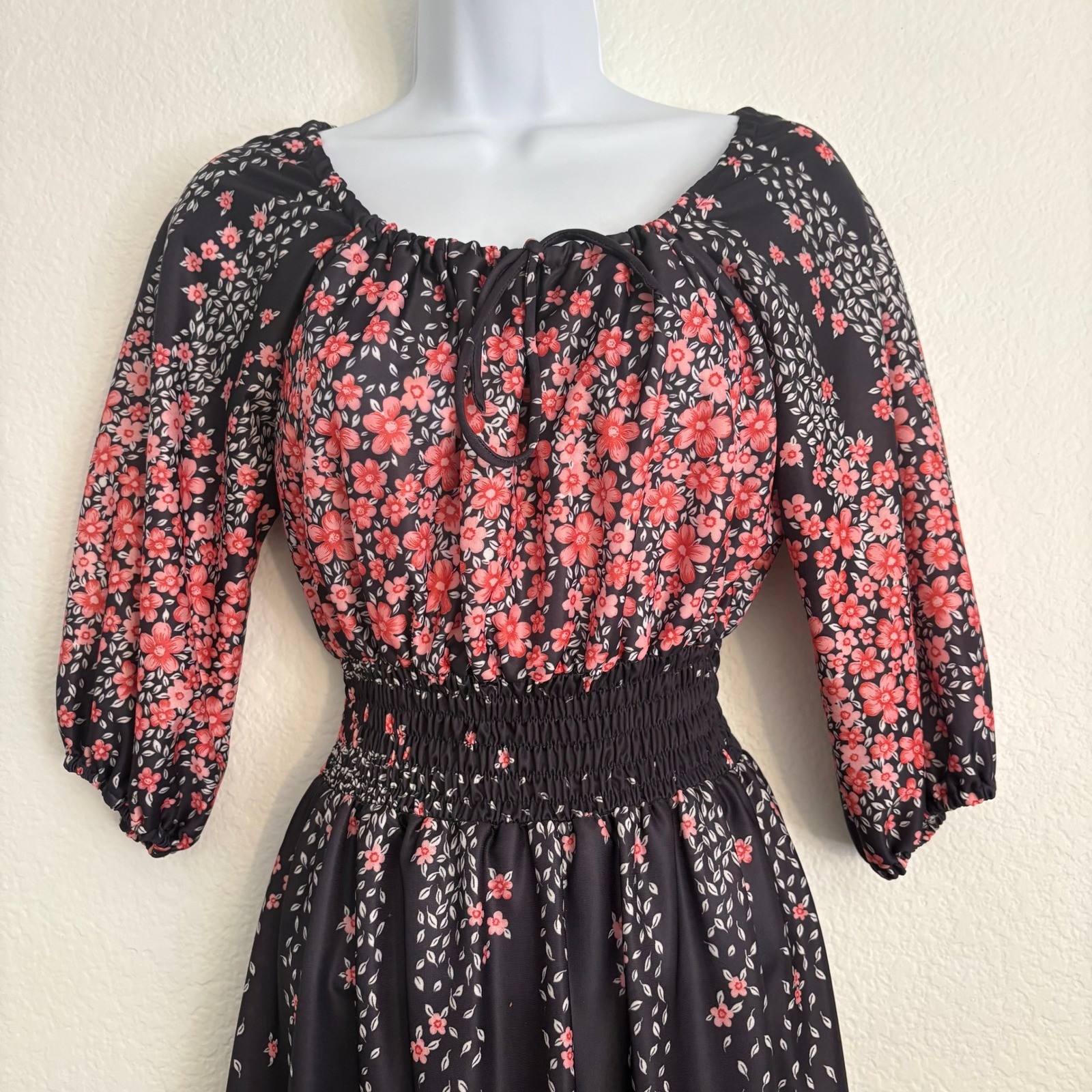 Ja Na of Hawaii Vintage Cherry Blossom Floral Maxi Dress Medium Bohemian