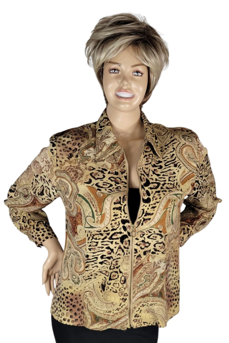 Vintage 80s Kensington Square Animal Leopard Cheetah Paisley Print Zip Jacket L