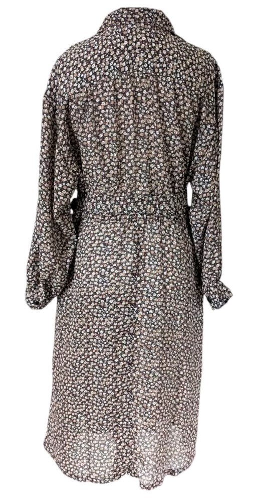 Vintage Shirt Dress M L Floral w Belt and Pockets Black Brown Red Semi Sheer