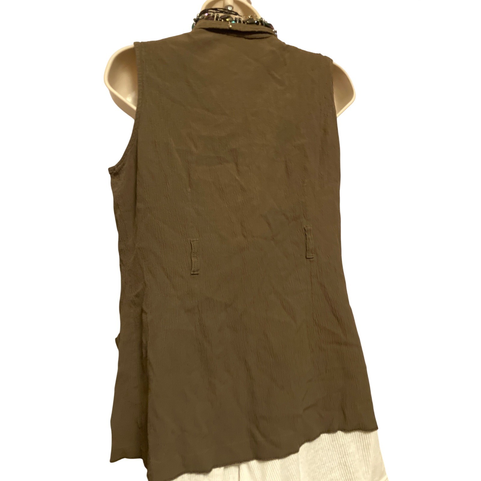 Vintage 90s Ellen Ashley Brown Crinkle Vest Long Boho Lagenlook Artsy Layering L