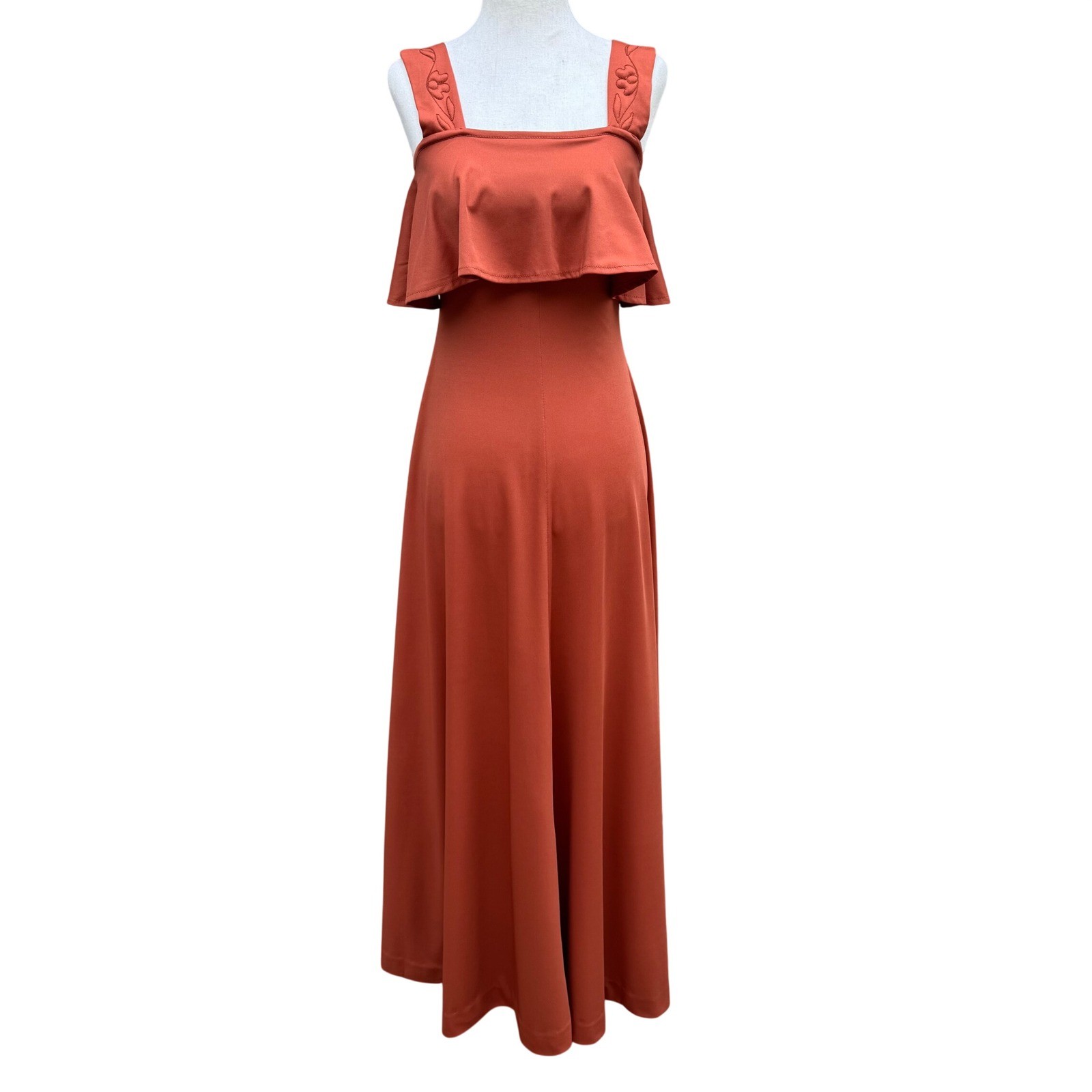 Trivia by Charm of Hollywood Vintage 70s Burnt Orange Ruffle Maxi Dress Boho Mod