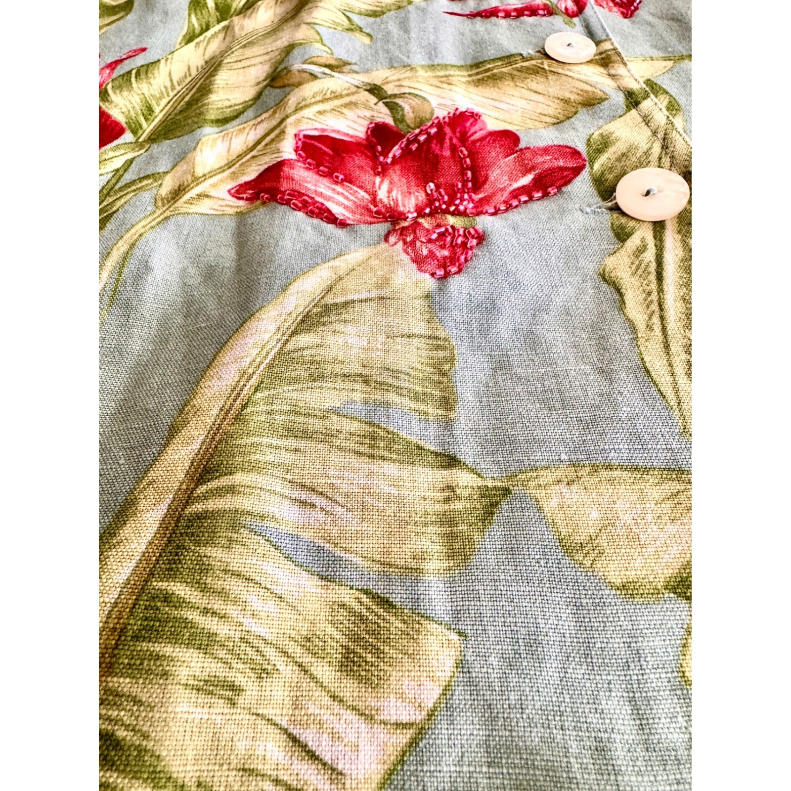 Rafael PT Collection Tropical Floral Linen Skirt Set Green Red Size 12 Vintage