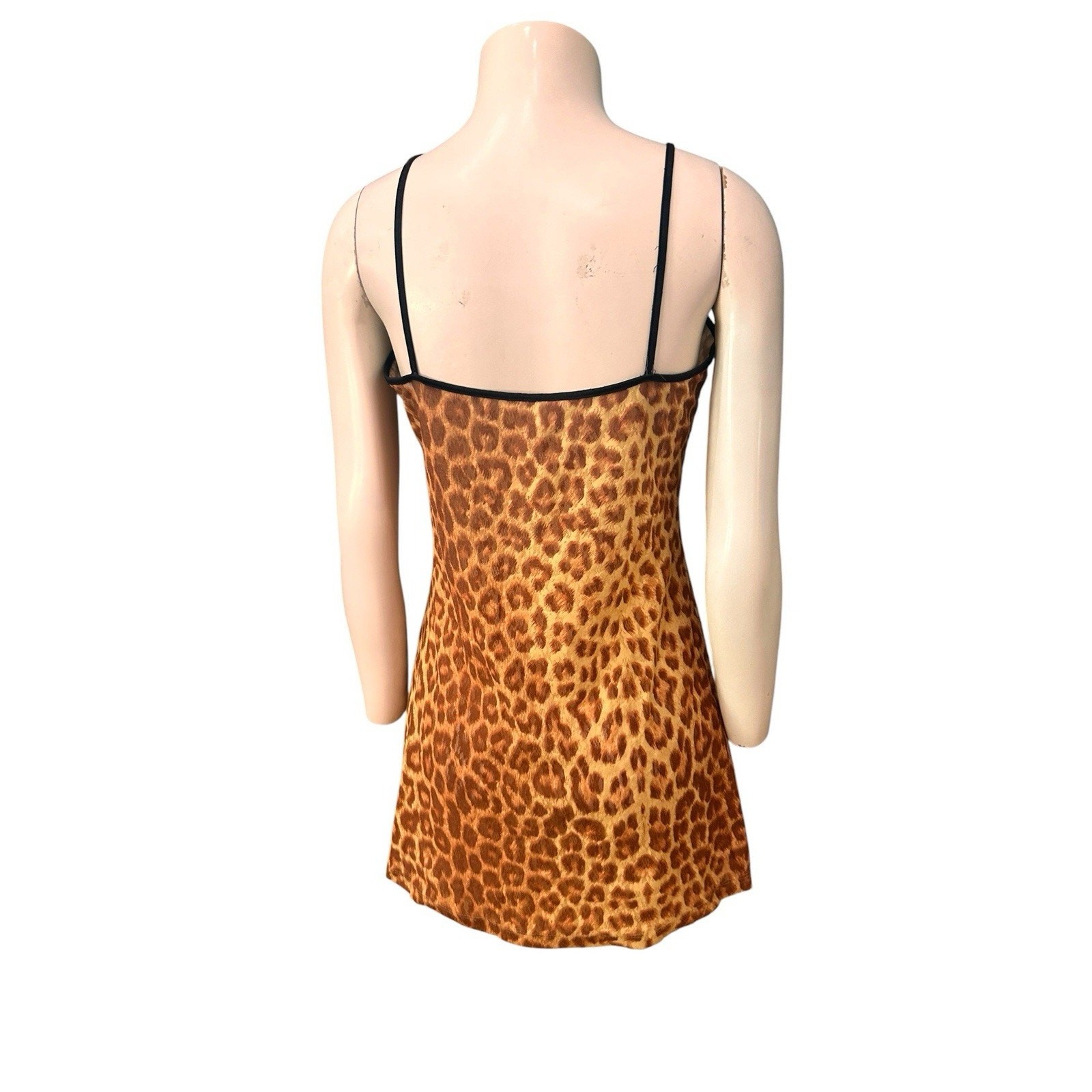 Vintage 90s Leopard Print Mesh Slip Nightgown Lingerie Made USA Small ^