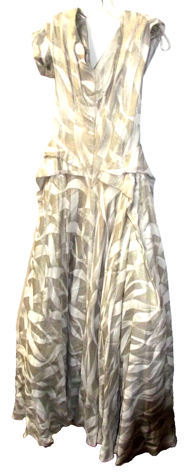 1950s Thin Women’s Ball Dress White/Metal Gold Fabric Handmade Petticot S Africa