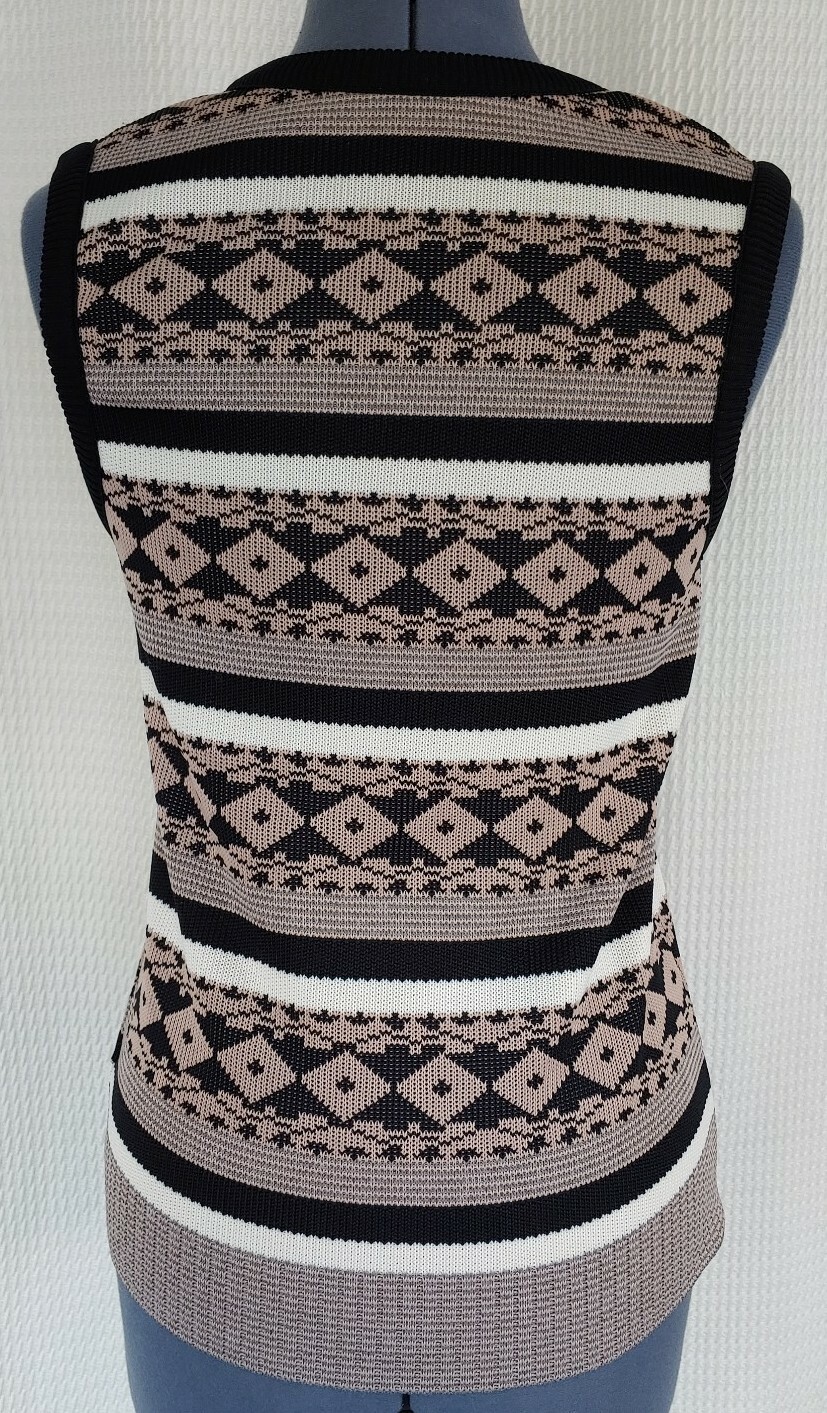 Vintage Black, Tan and Cream Acrylic Vest 32″ Bust Size XS?
