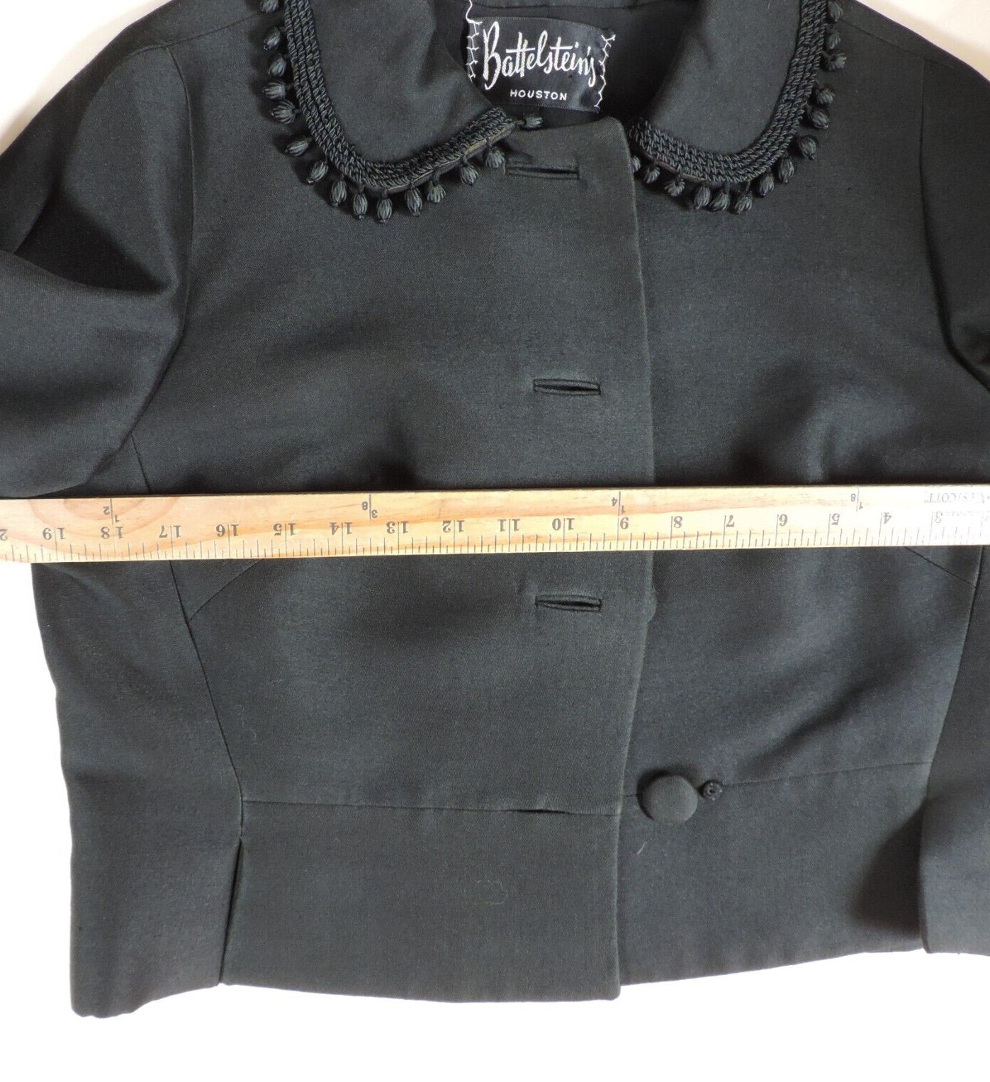 1960’s Bartelstein’s Black Wool w/Braided/Beaded Trim Short Jacket B39