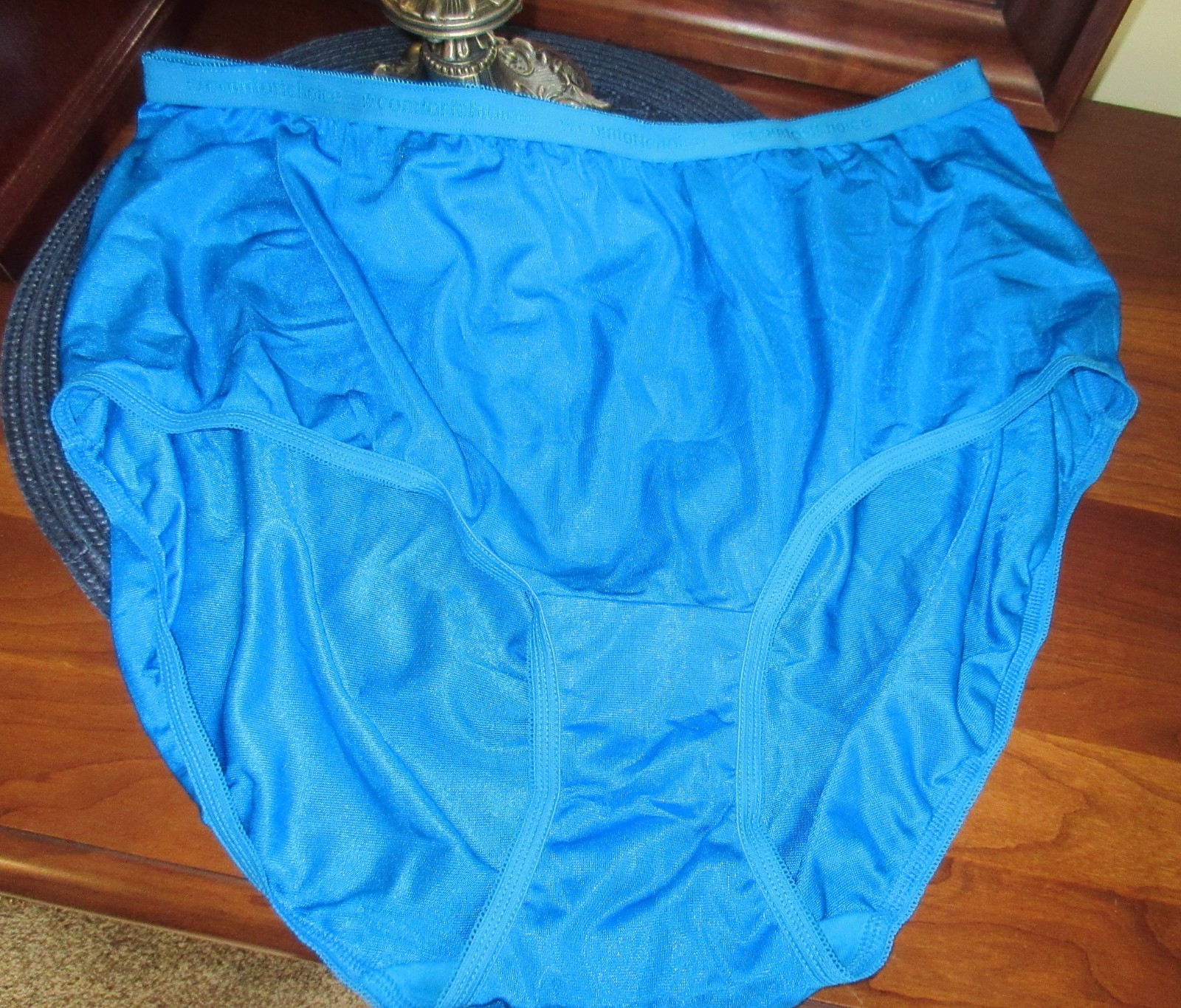 WIDE GUSSET silky sheer nylon JEWELL BLUE SISSY HI CUT panties brief 10 / 3X