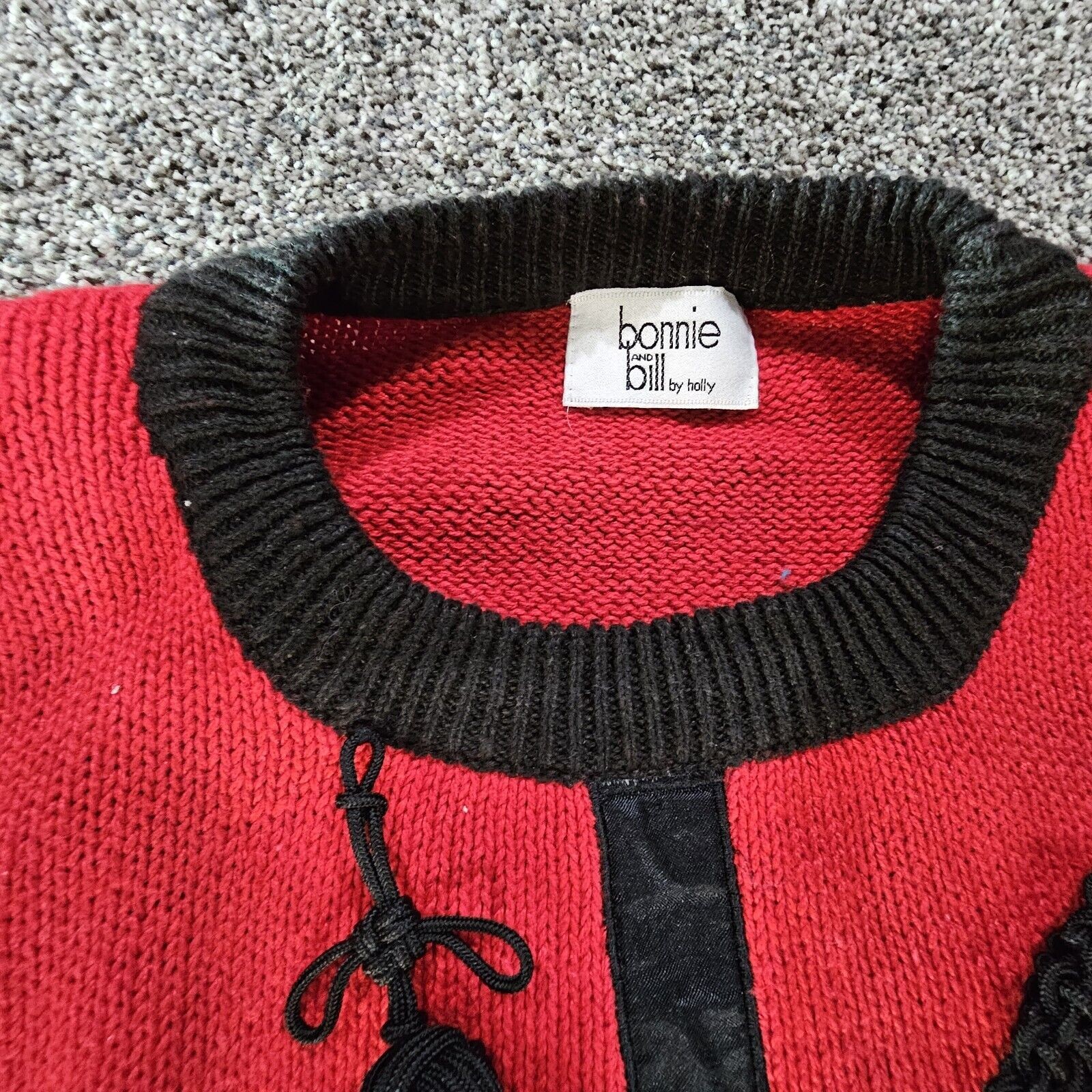 Vintage Bonnie and Bill By Holly Sweater Ladies XLarge Red Black 1980’s Tassels