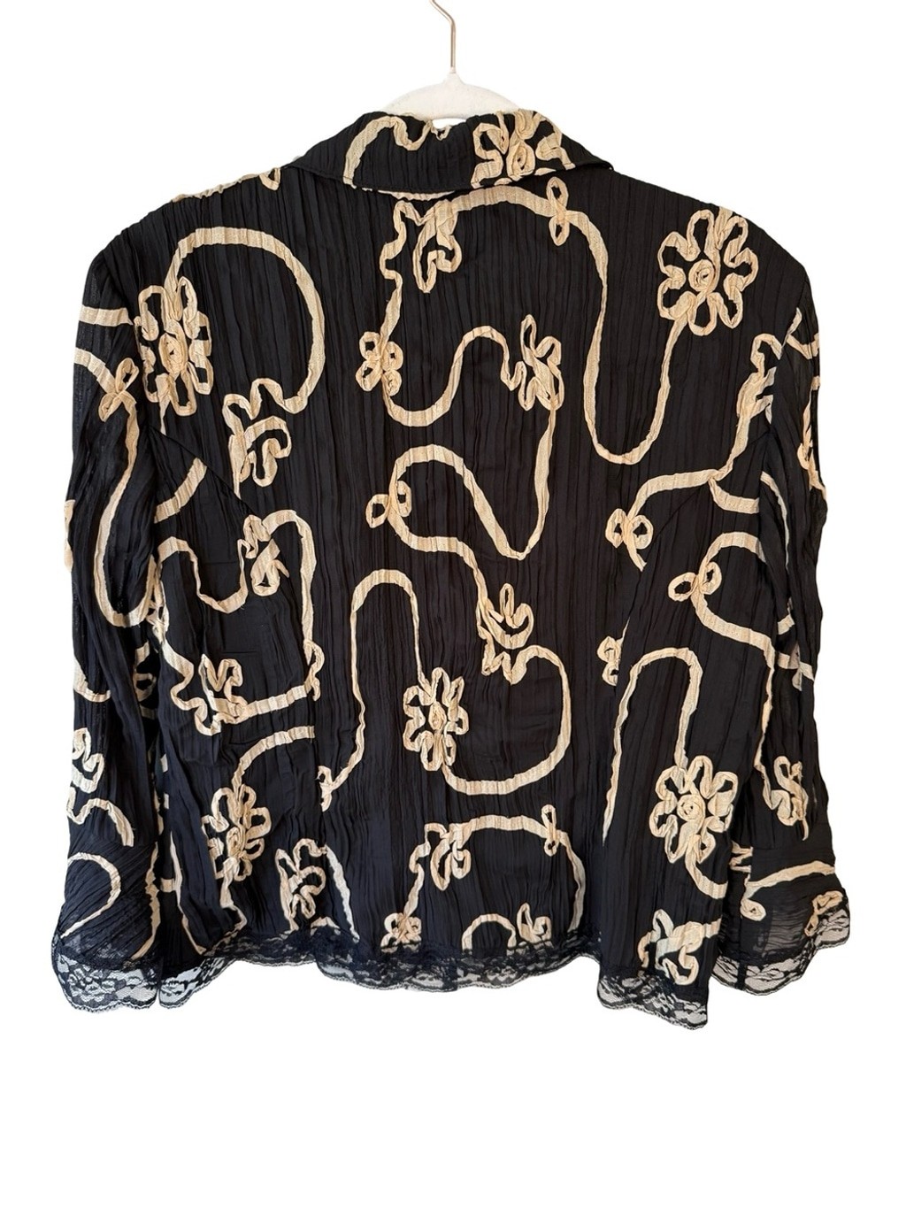 Vintage Joseph Ribkoff Black Tan Lace 3/4 Blazer Jacket Size 14 Wedding Office