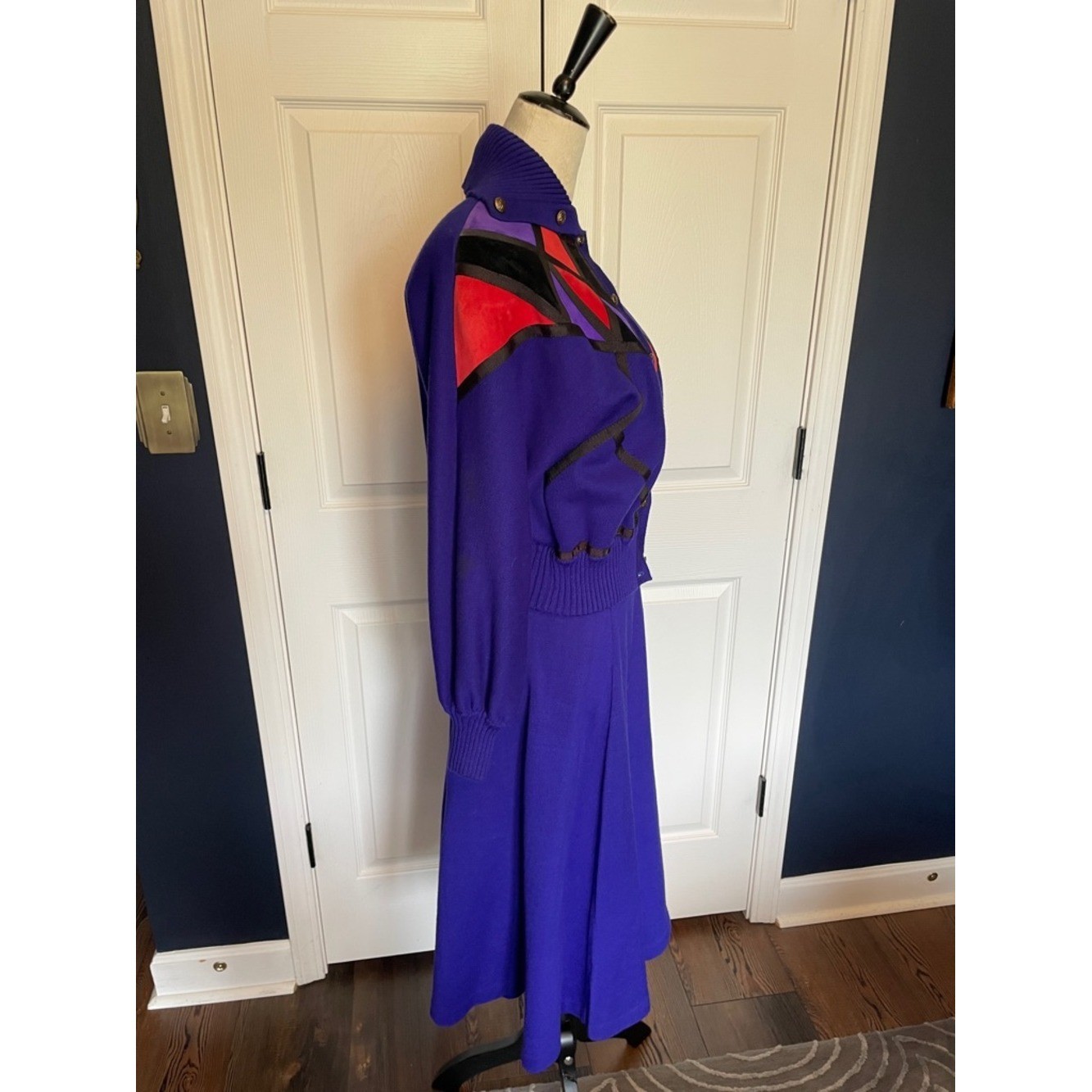 Vintage Claudia S. Drees Violet Knit Midi Skirt & Cardigan Set Size Small