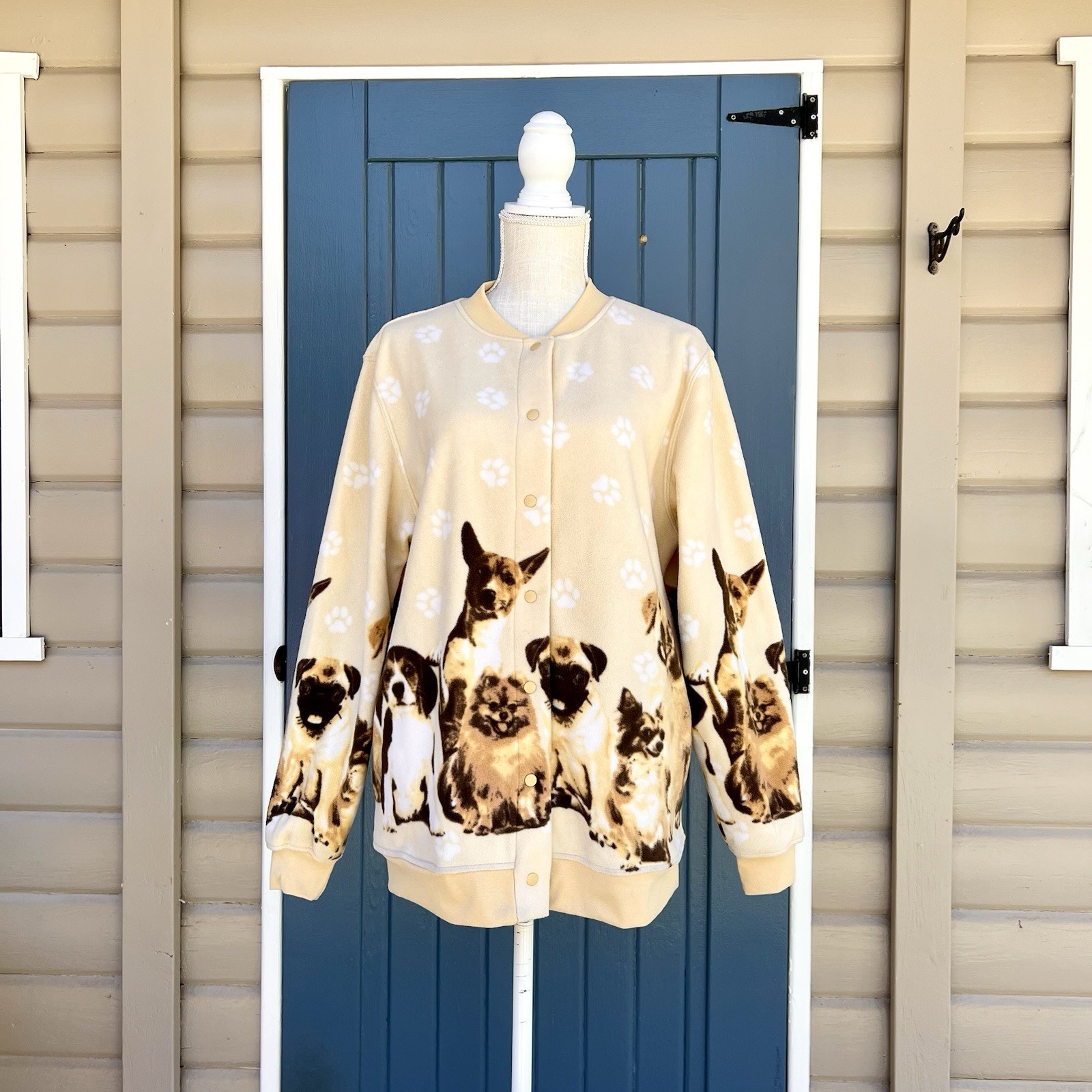 Vintage Blair Button Jacket Fleece Dogs Puppies Full Zip Sweater Women’s Size M